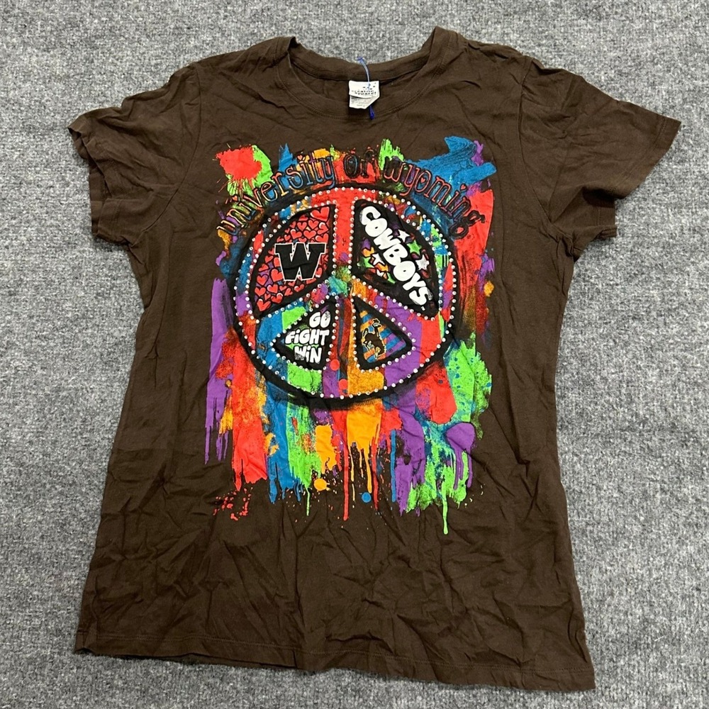 Creative Apparel Concepts T-Shirt Womens XL Brown Wyoming Cowboys Peace Cotton
